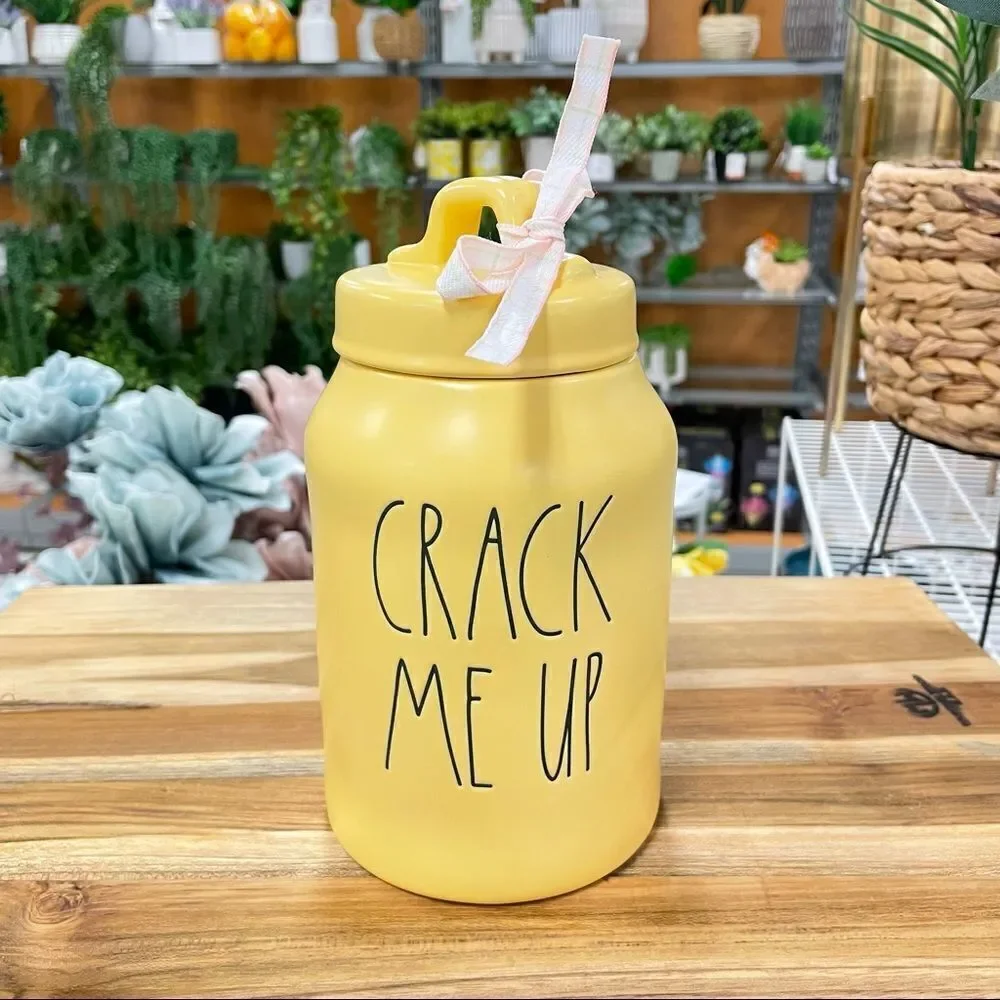 NWT RAE DUNN CRACK ME UP SPRING YELLOW MATTE CERAMIC BEAUTIFUL CANISTER JAR